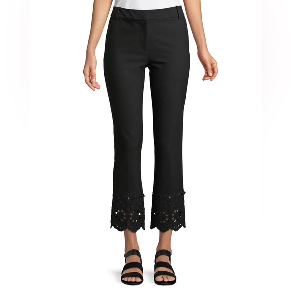 10 Crosby Derek Lam Pants - Derek Lam 10 Crosby Cropped Flare Trouser Pant Black Eyelet Embroidery Women’s 4